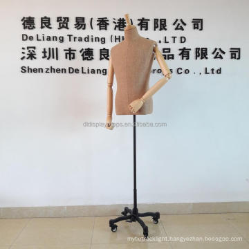 Fabric covered male dress form bust torso mannequin for tailors with wooden arms, high quality male dress form mannequin